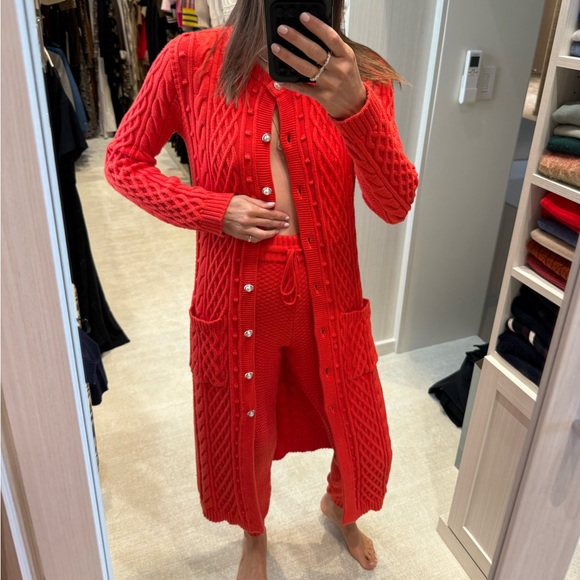 Red Cable Knit Cardigan and Pants Set - Picture 1 of 4